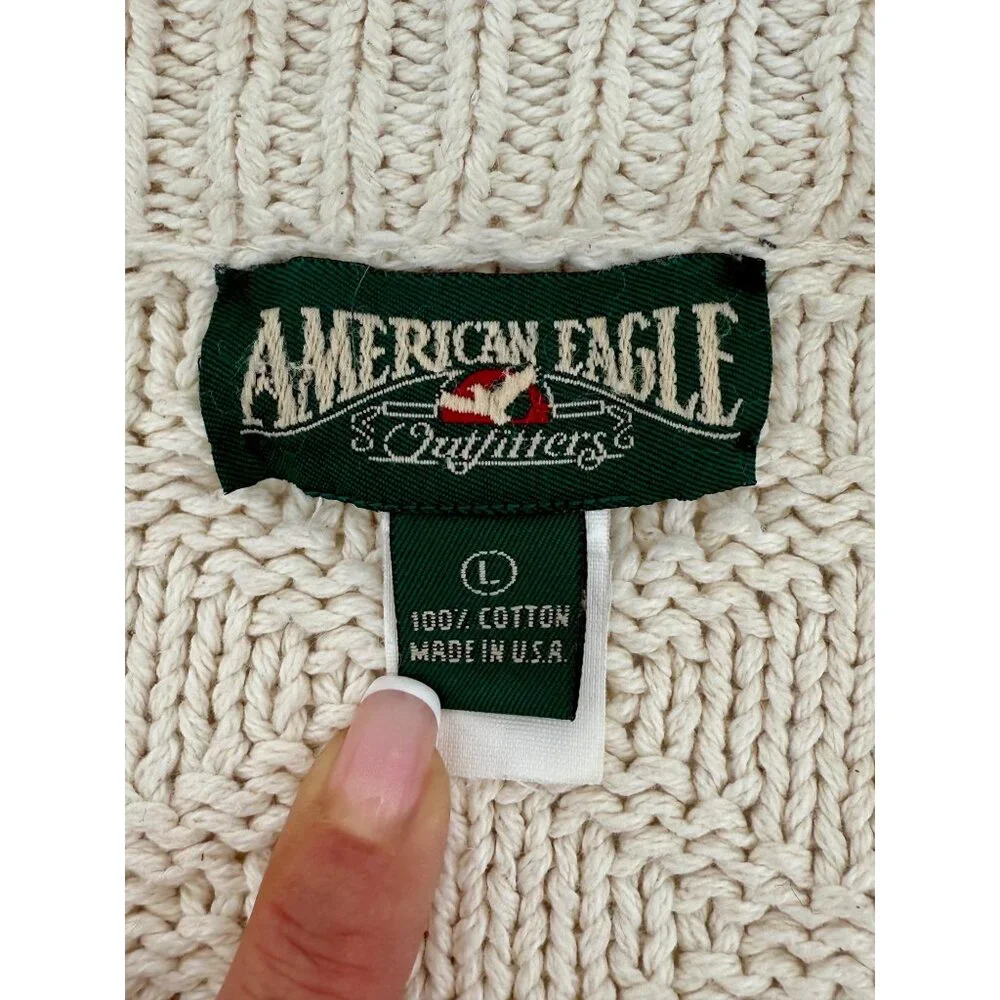 Vintage Y2K American Eagle Knit V-Neck Button Down Grunge 90s Grandpa Cardigan L - Picture 12 of 14